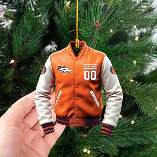 Denver Broncos Varsity Jacket Ornament, Personalized football Christmas Gift