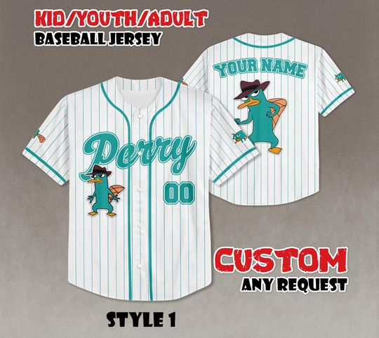 Custom Perry the Platypus Baseball Jersey, Phineas and Ferb Outfit