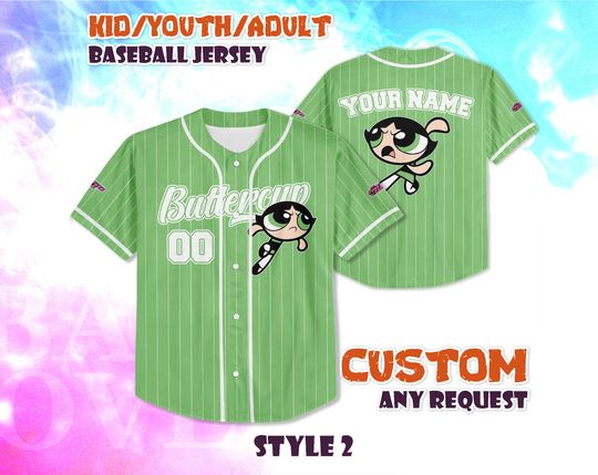 CUSTOM Buttercup Baseball Jersey, The Powerpuff Girls Buttercup Baseball Jersey, Personalized Buttercup Jersey, Buttercup Fan Gifts