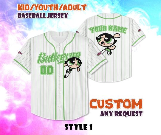 CUSTOM Buttercup Baseball Jersey, The Powerpuff Girls Buttercup Baseball Jersey, Personalized Buttercup Jersey, Buttercup Fan Gifts