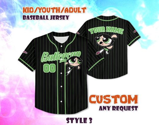CUSTOM Buttercup Baseball Jersey, The Powerpuff Girls Buttercup Baseball Jersey, Personalized Buttercup Jersey, Buttercup Fan Gifts