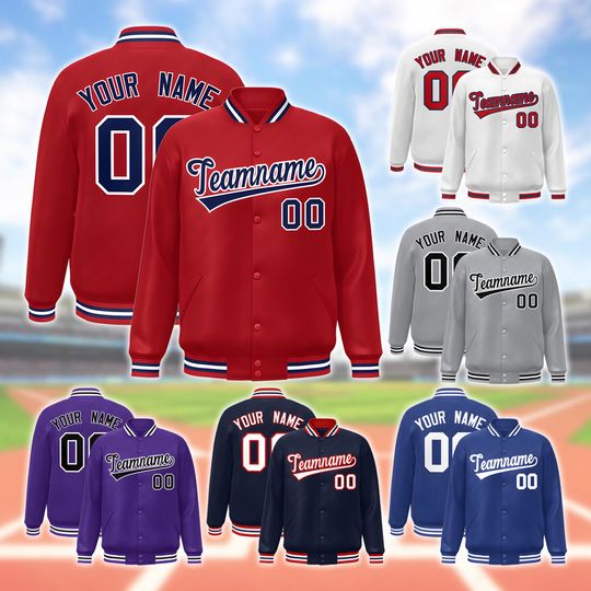 Custom Colorful Varsity Baseball Jacket, Personalized Team Name & Number Letterman Bomber Gift for Him Her.