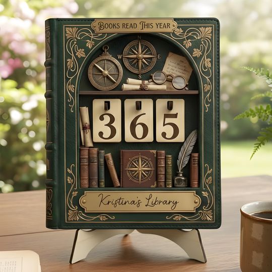 Personalized Retro Book Shaped Book Tracker Sign, Custom Name Reading Counter, Vintage Book Lover Home Decor