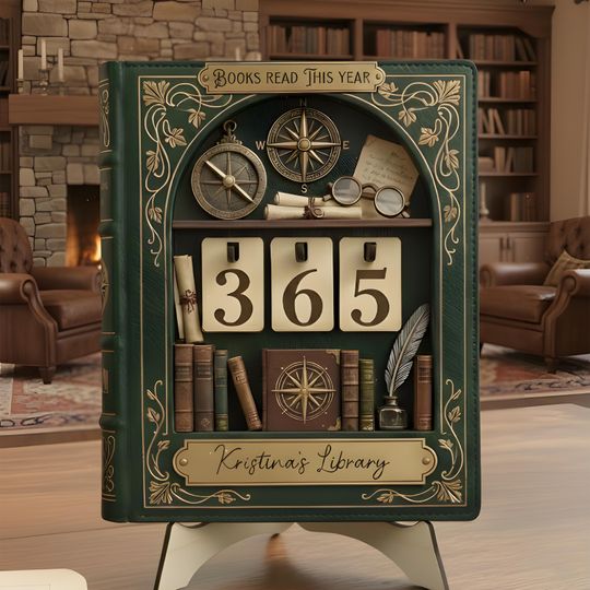 Personalized Retro Book Shaped Book Tracker Sign, Custom Name Reading Counter, Vintage Book Lover Home Decor