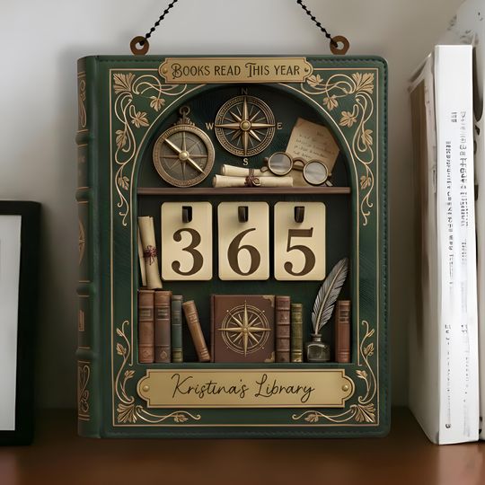 Personalized Retro Book Shaped Book Tracker Sign, Custom Name Reading Counter, Vintage Book Lover Home Decor