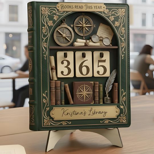 Personalized Retro Book Shaped Book Tracker Sign, Custom Name Reading Counter, Vintage Book Lover Home Decor