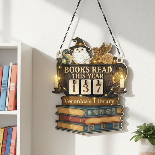 Potter Inspired Reading Tracker, Personalized Hogwarts Library Book Counter, Wizard Decor, Gift for Book Lovers, Bookshelf Display