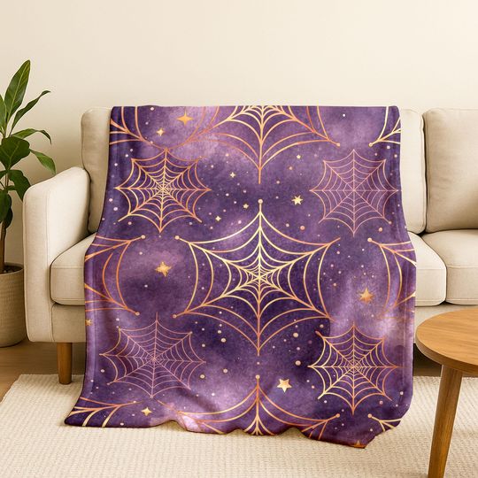 Halloween Bokeh Blanket: Spooky Pumpkins, Bats, Spiderweb Throw H0007