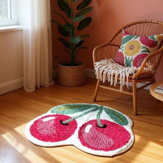 Cherry Shaped Rug: Whimsical Red Fruit Accent Mat