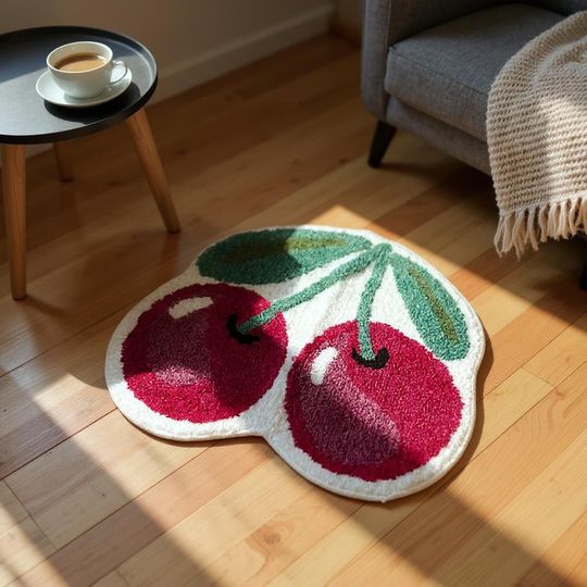 Cherry Shaped Rug: Whimsical Red Fruit Accent Mat