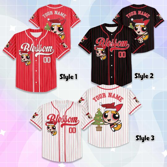 Custom Blossom Christmas Baseball Jersey, The Powerpuff Girls Blossom Baseball Jersey, Personalized Blossom Jersey, Blossom Fans Gift
