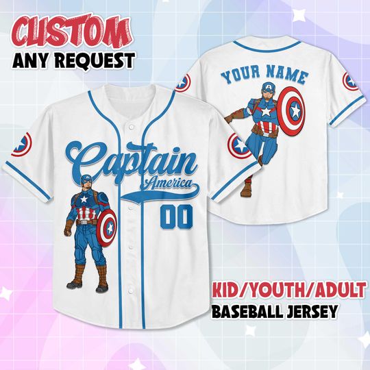 Personalized Captain America Baseball Jersey, Custom Captain America Baseball Shirt