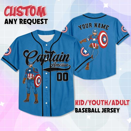 Personalized Captain America Baseball Jersey, Custom Captain America Baseball Shirt