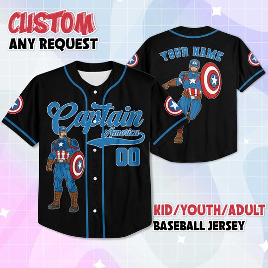 Personalized Captain America Baseball Jersey, Custom Captain America Baseball Shirt