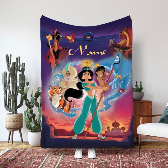 Disney Aladdin Jasmine Blanket, Genie Monkey Abu Rajah Blanket, Magic Kingdom Blanket Gift, Arabian Nights Kids Decor