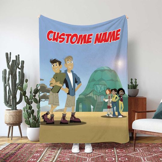 Wild Kratts Blanket, Chris And Martin Kratt Gift, Custom Name Creature Power Suit Throw Blanket, Kids Cartoon Movie Blanket Gift