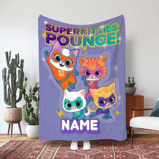 Super Kitties Custom Blanket, Ginny Sparks Buddy Bitsy Close Up Gift, Rescue Pets Portrait Blanket, Kids Cartoon Movie Blanket Gift