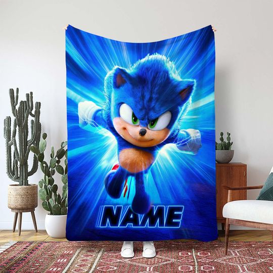 Sonic The Hedgehog Blanket, Disney Blue Blur Character Blanket, Fast Hedgehog Running Action, Super Sonic Hero Kids Blanket
