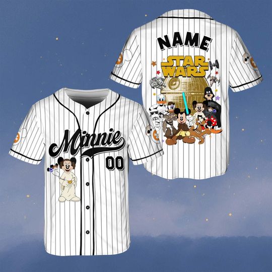 Custom Minnie Star Wars Baseball Jersey, Disney Mickey Mouse Jedi Shirt, Donald Goofy Pluto Daisy Trooper Jersey, Star Wars Family Shirt