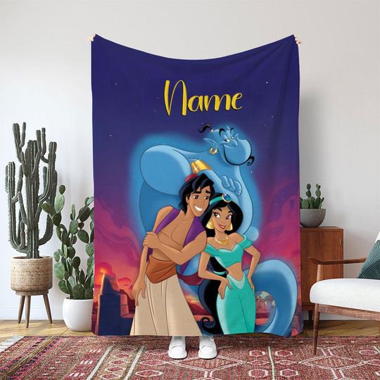 Disney Aladdin Jasmine Blanket, Genie Magic Gift Blanket, Magic Carpet Adventure Decor Blanket, Arabian Nights Kids Decor