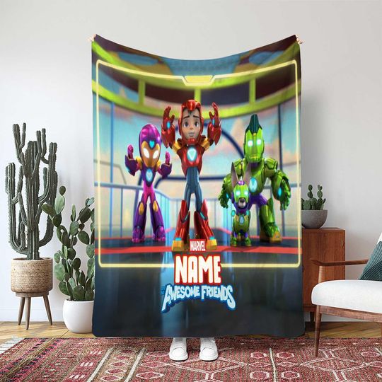 Iron Man And His Awesome Friends Blanket, Custom Kids Marvel Blanket, Super Hero Power Throw Blanket, Magic Cast Blanket Gift