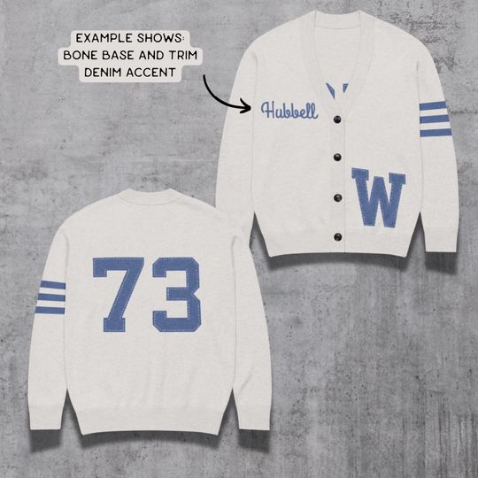 Customizable Letterman Style Cardigan: Vintage Varsity Jacquard