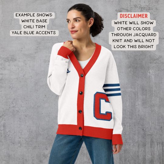 Customizable Letterman Style Cardigan: Vintage Varsity Jacquard