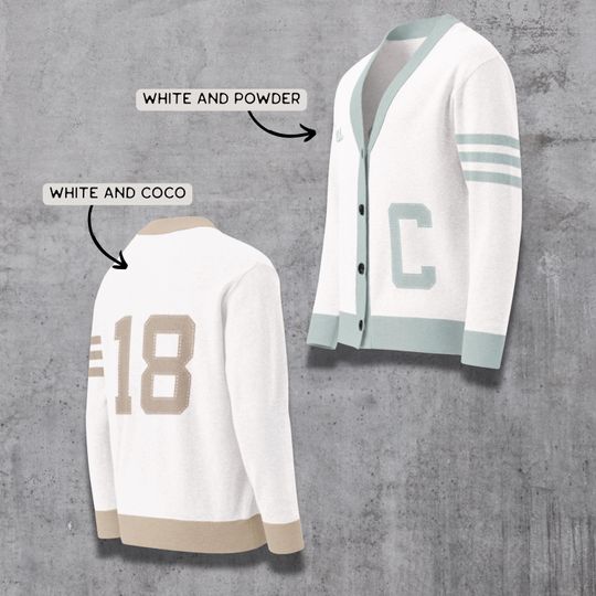Customizable Letterman Style Cardigan: Vintage Varsity Jacquard