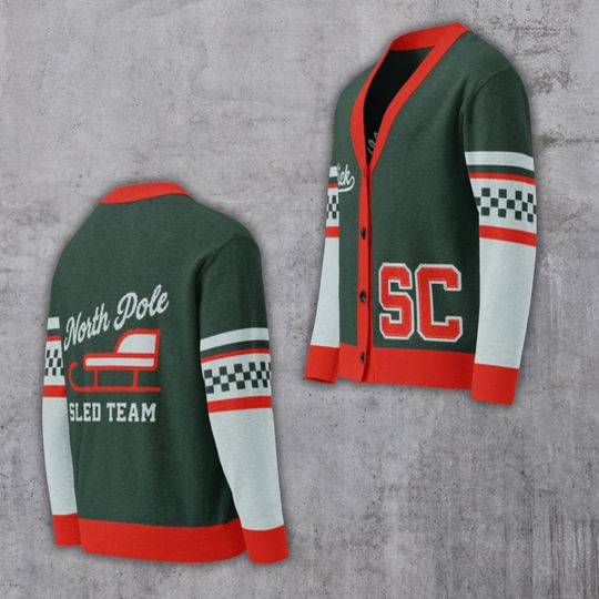 St. Nick Letterman Cardigan  North Pole Sled Team