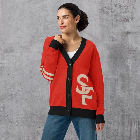 San Francisco Red and Black Letterman Cardigan