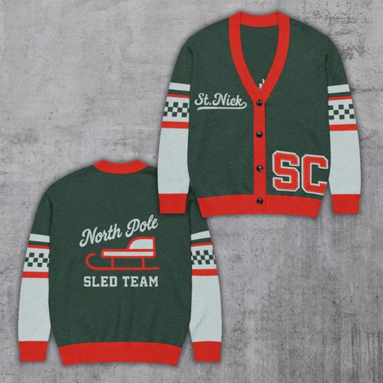 St. Nick Letterman Cardigan  North Pole Sled Team