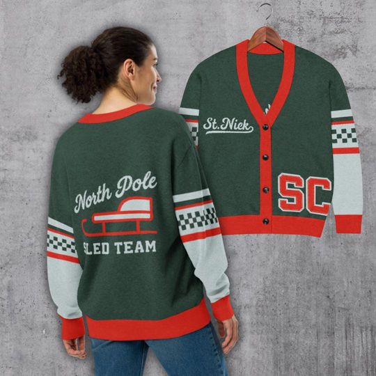 St. Nick Letterman Cardigan  North Pole Sled Team