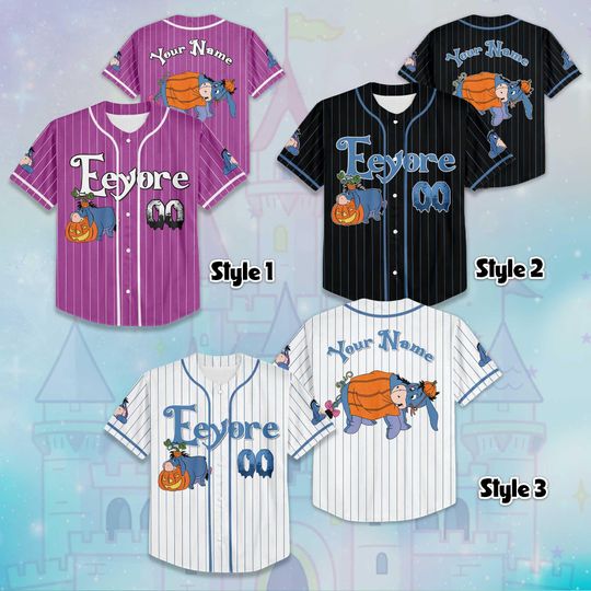 Custom Eeyore Halloween Baseball Jersey, Disney Winnie the Pooh Eeyore Jersey, Disneyland Baseball Team Outfit, Disney Halloween Jersey