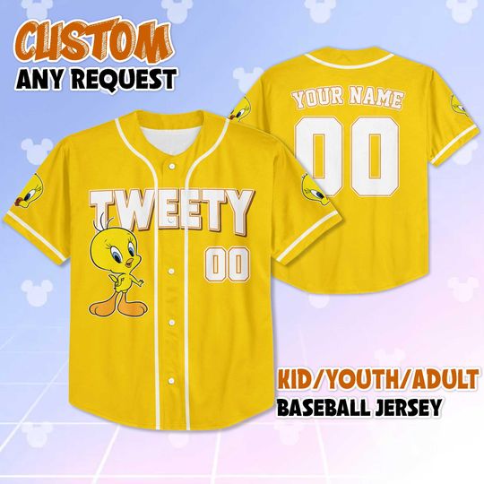Custom Tweety Bird Baseball Jersey, Looney Tunes Team Outfit