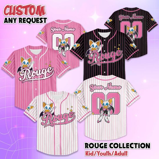 Custom Rouge the Bat Baseball Jersey, Personalized Sonic The Hedgehog, Rouge the Bat Baseball Team Outfit, Birthday Gift For Fans