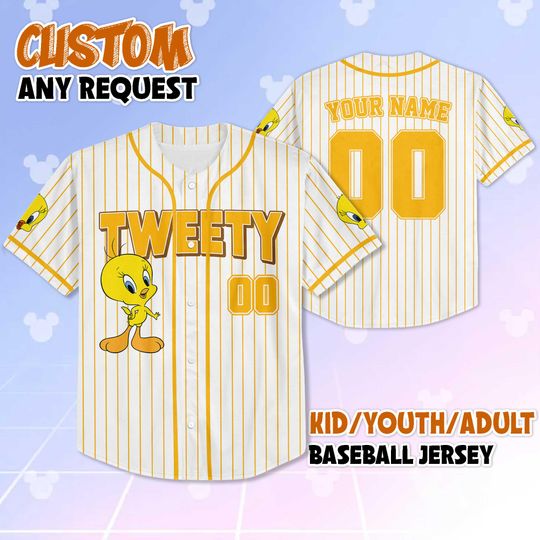 Custom Tweety Bird Baseball Jersey, Looney Tunes Team Outfit