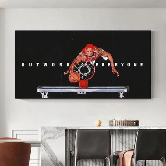 NBA - Dennis Rodman - Outwork Everyone Motivational Quote Canvas Painting Wall Art Home Decor