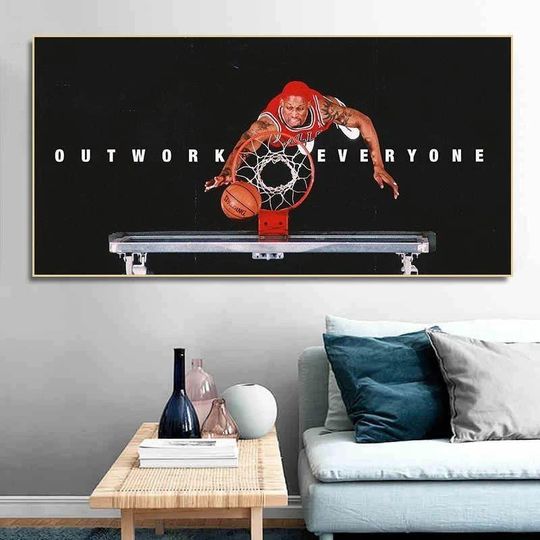 NBA - Dennis Rodman - Outwork Everyone Motivational Quote Canvas Painting Wall Art Home Decor