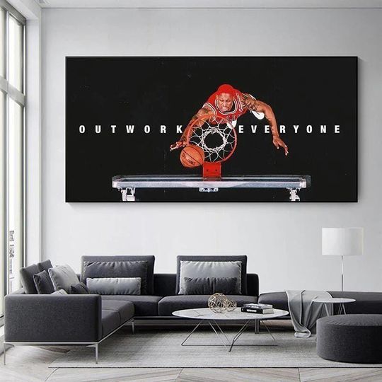 NBA - Dennis Rodman - Outwork Everyone Motivational Quote Canvas Painting Wall Art Home Decor