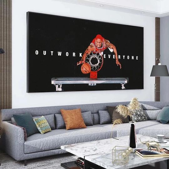 NBA - Dennis Rodman - Outwork Everyone Motivational Quote Canvas Painting Wall Art Home Decor