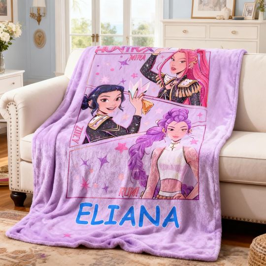 Custom Huntrix Demon Hunters Blanket, Demon Hunters Graphic Throw Blanket