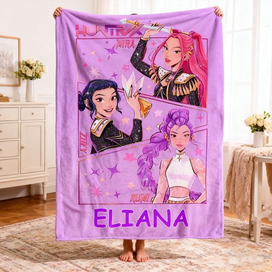 Custom Huntrix Demon Hunters Blanket, Demon Hunters Graphic Throw Blanket