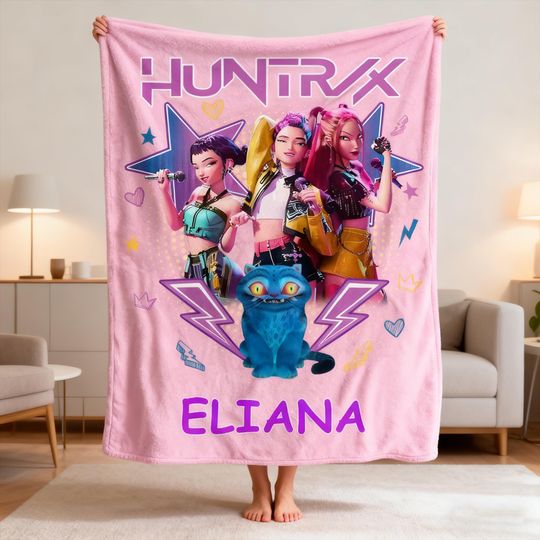 Custom Huntrix Demon Hunters Blanket, Demon Hunters Graphic Throw Blanket