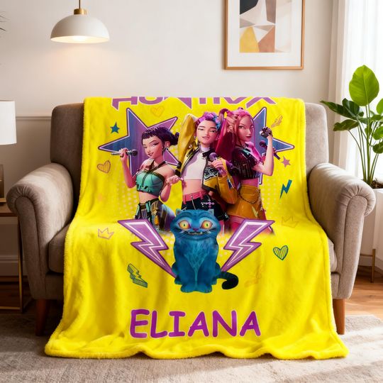 Custom Huntrix Demon Hunters Blanket, Demon Hunters Graphic Throw Blanket