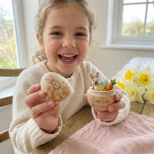 Personalized Wooden Easter Egg,Hollow Fillable Keepsake,Custom Name Easter Gift,Cute 1st Easter Basket Stuffer,Play Kitchen Toy Egg,Newborn