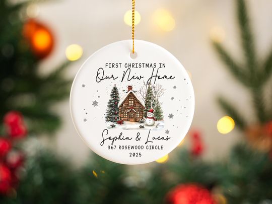 Personalized Christmas Ornaments,Custom Hanging Christmas Ornaments,Personalised New Home Bauble,Ceramic Xmas Tree Decoration,Christmas Gift