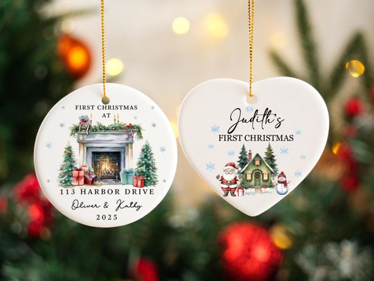 Personalized Christmas Ornaments,Custom Hanging Christmas Ornaments,Personalised New Home Bauble,Ceramic Xmas Tree Decoration,Christmas Gift