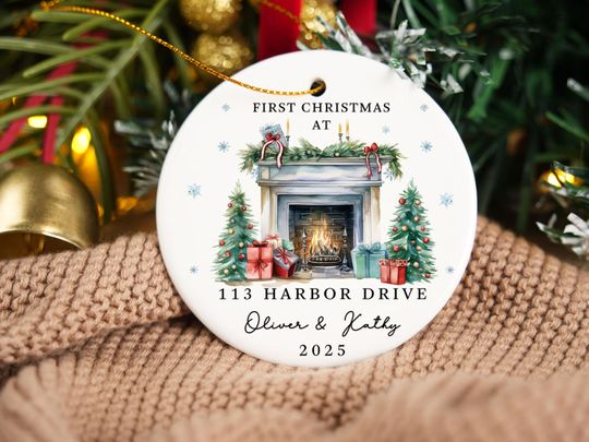 Personalized Christmas Ornaments,Custom Hanging Christmas Ornaments,Personalised New Home Bauble,Ceramic Xmas Tree Decoration,Christmas Gift