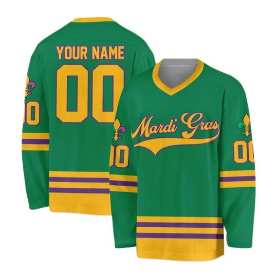 Personalized Mardi Gras Hockey Jersey, Custom Name Mardi Gras Hockey Jersey, Hockey Jersey Uniform For Hockey Fans, Mardi Gras Outfit