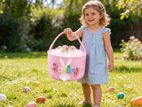 Personalized Easter Basket, Easter Egg Hunt Basket, Rope Basket,  Custom Easter Name Basket, Easter Gift for Kids